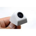 White compact reversing camera with black lens ring and blue-tinted glass for threaded mounting on 4.3 inch led rear view mirror