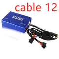 Blue rockera rk-bt100 car audio amplifier dsp audio processor backside with multi-colored wiring and black connectors