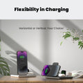 Black 4-in-1 foldable wireless charging station with multiple slots for phone apple watch and night light feature