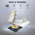 White foldable wireless charging station with two coils and gold magnetic base for apple watch with night light