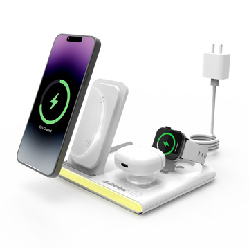 White jabraes 4-in-1 foldable wireless charging station with night light supports apple watch phone and earbuds charging