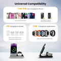 Black 4-in-1 foldable wireless charging station with night light featuring slots for iphone airpods and apple watch