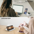 White foldable wireless charging station with integrated phone earbud holders and apple watch charging stand with night light
