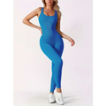 A vibrant blue ribbed one-piece casual wear bodysuit with square neckline and waist curve in pack ribbed solid design