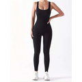 Black ribbed solid color casual wear bodysuit with square neckline and thin straps accentuating waist curve in pack ribbed solid