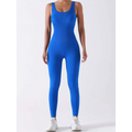 A vibrant royal blue ribbed one-piece casual wear bodysuit with scoop neckline and waist curve in pack ribbed solid design