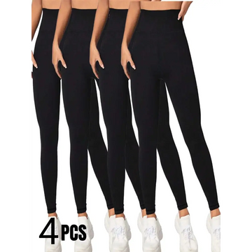 Black high-waisted leggings with tummy control butt lifting feature made from smooth stretchy fabric for yoga