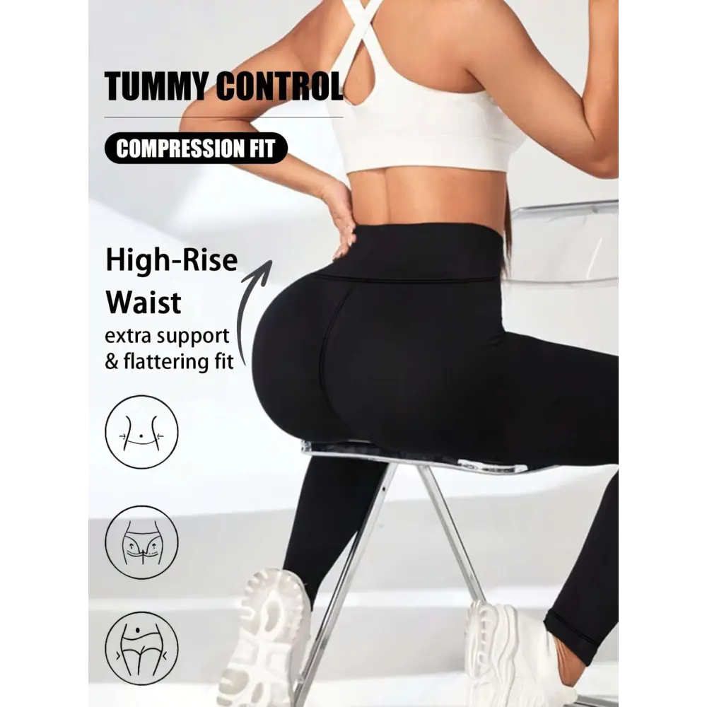 Black high-rise compression leggings with tummy control butt lifting fit for women yoga and fitness activities