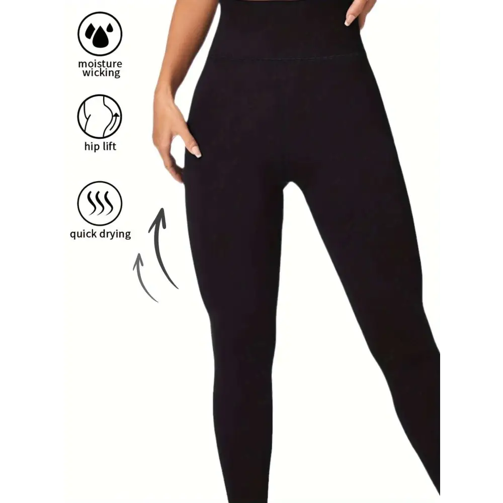Black high-waisted leggings with tummy control butt lifting design made of moisture-wicking quick-drying fabric