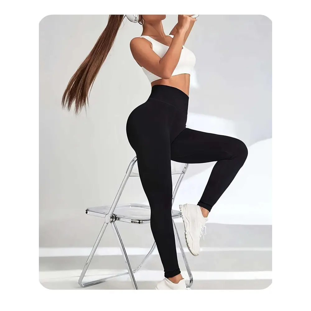 Black high-waisted seamless leggings with smooth fabric featuring tummy control butt lifting for yoga and active wear