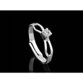 A sleek silver ring with a central diamond complements the geometric cascading rhinestones necklace set with matching earrings