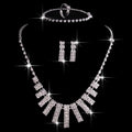 Silver 4 pieces rhinestones necklace set featuring geometric cascading rhinestones necklace with matching earrings
