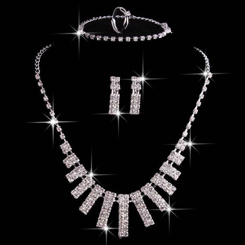4 Pieces Rhinestones Necklace Set With Earrings Ring And Bracelet Fashion Jewelry For Women Button Full Cup Plus Size Bra Without Wi Royalessencelux