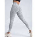 Gray patterned high-waisted 4 pieces scrunch butt lifting workout leggings with textured heathered fabric and elastic waistband