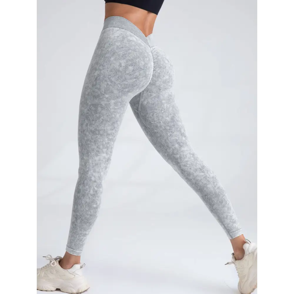 Gray patterned high-waisted scrunch butt lifting workout leggings with subtle floral texture from 4 pieces scrunch butt set