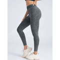 Dark gray high-waisted pieces scrunch butt lifting workout leggings with subtle textured pattern for exercise