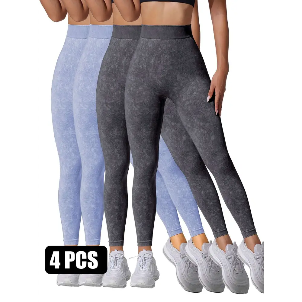 Gray and light blue patterned high-waisted scrunch butt lifting workout leggings with subtle marbled texture