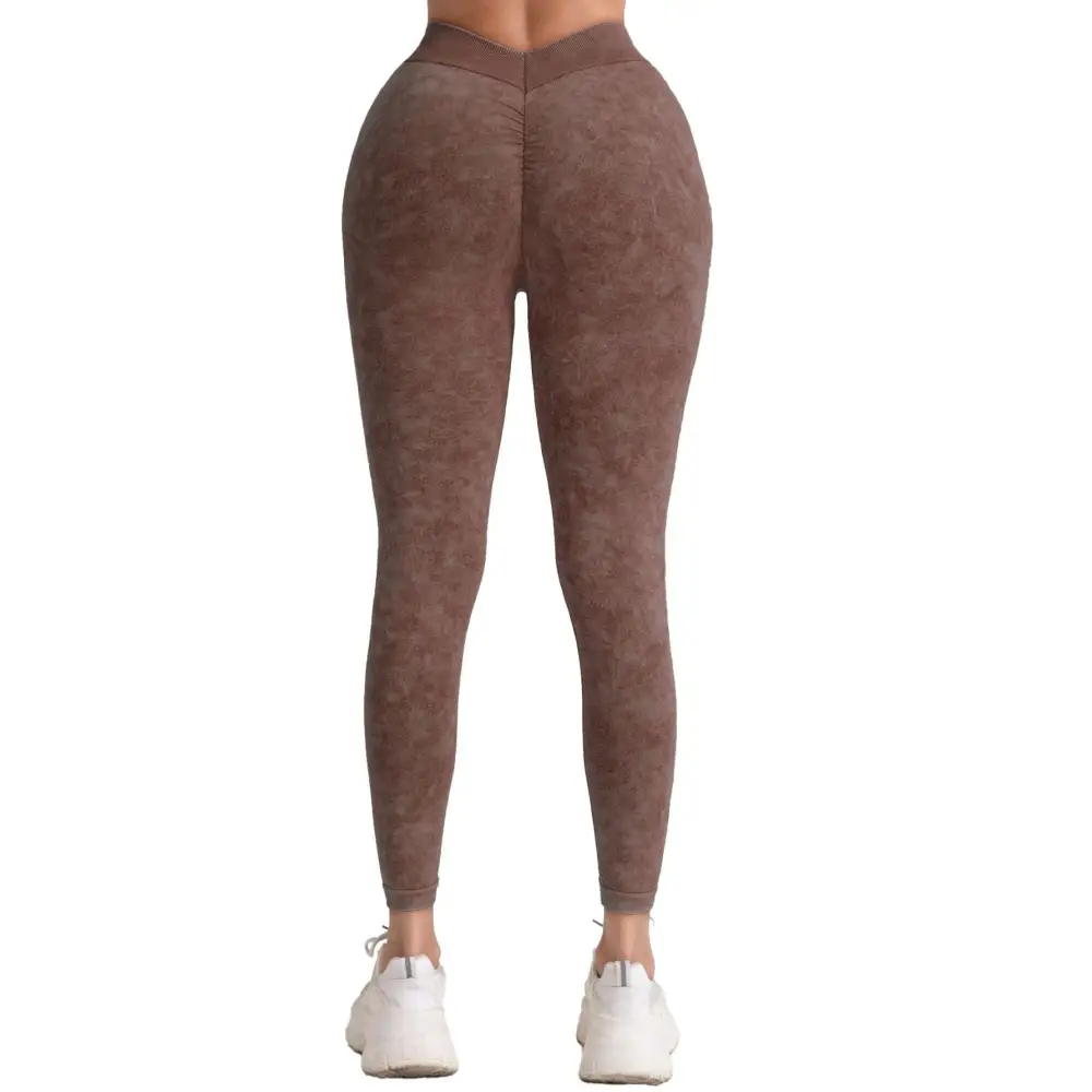 Brown camouflage high-waisted scrunch butt lifting workout leggings made of stretchy fabric in 4 pieces scrunch butt set