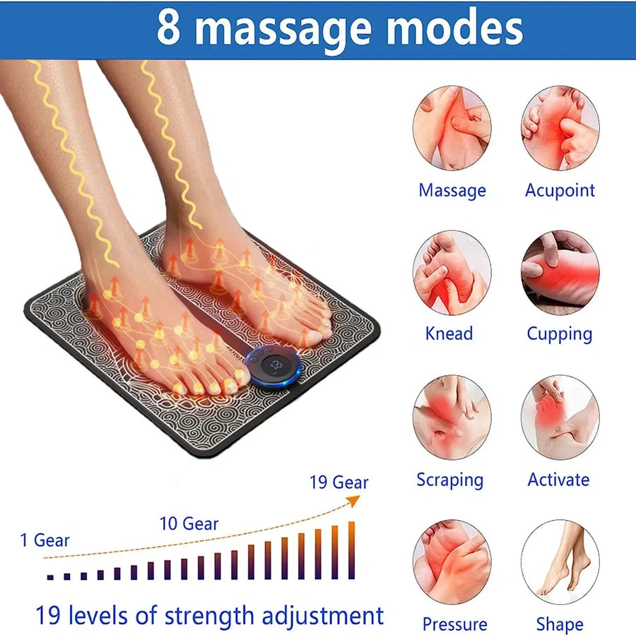 EMS Foot Massager Mat - Electric Foot & Leg Relaxation Pad with Adjustable Modes