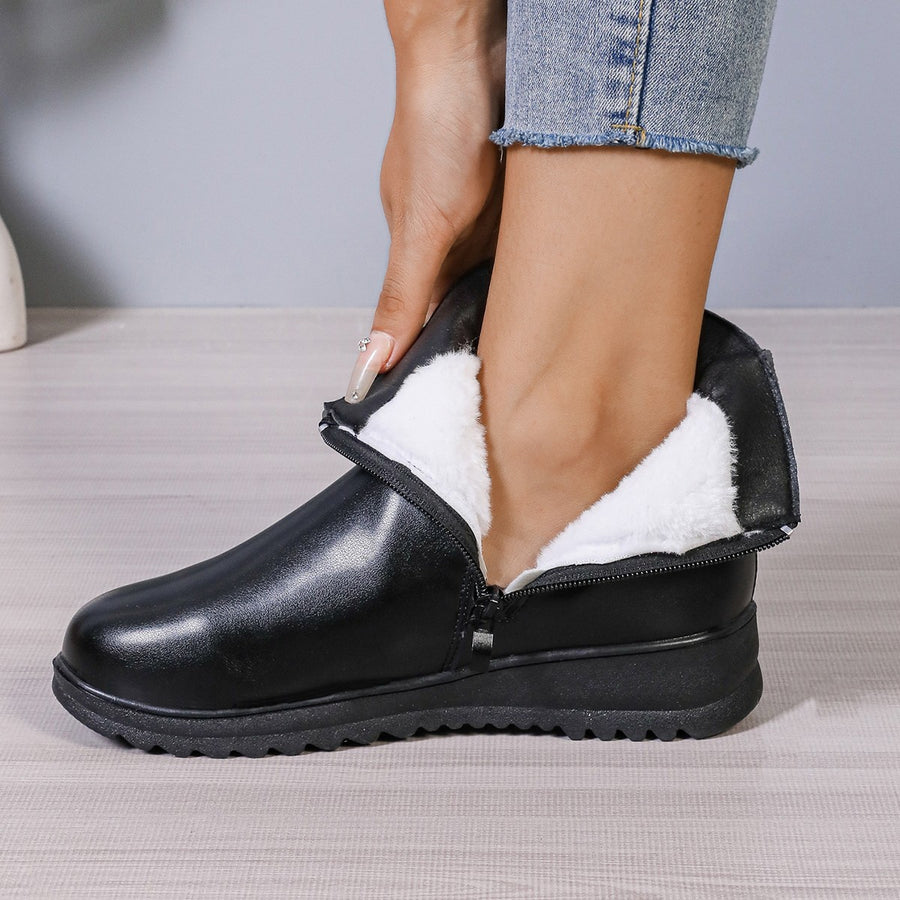 Women's Fleece Lined Non-Slip Ankle Boots with Side Zipper, Warm Winter Shoes