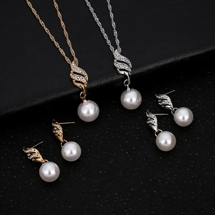 Europe and the United States eBay explosion models accessories wholesale bride accessories Pearl Diamond Necklace Set Earrings wavy lines - Royalessencelux