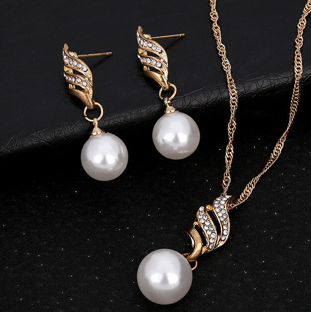 Europe and the United States eBay explosion models accessories wholesale bride accessories Pearl Diamond Necklace Set Earrings wavy lines - Royalessencelux