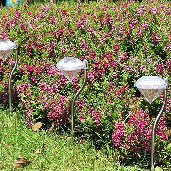 4-Pack Solar Diamond Garden Lights - 7-Color Changing Waterproof Pathway Stake Lights