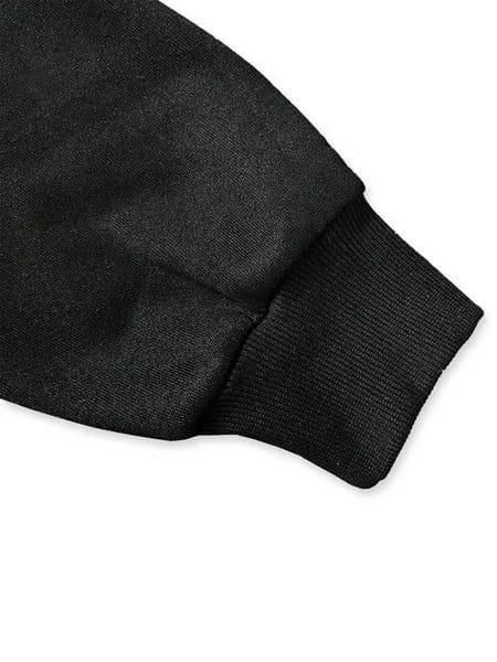 black ribbed knit cuff on the sleeve of a women cowboy boots print round neck pullover