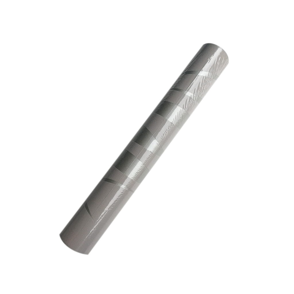 A silver metallic cylindrical roll of water ripple non woven wallpaper with a textured reflective surface suitable for luxury women’s fashion interiors.