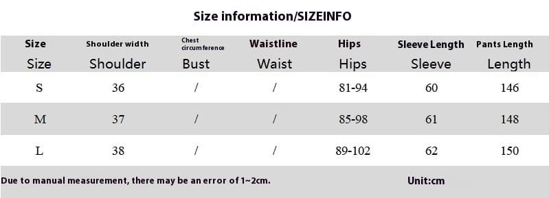 Size information chart for a sexy hot girl long sleeve dress featuring hollow out design with measurements in centimeters for sizes s, m, and l.