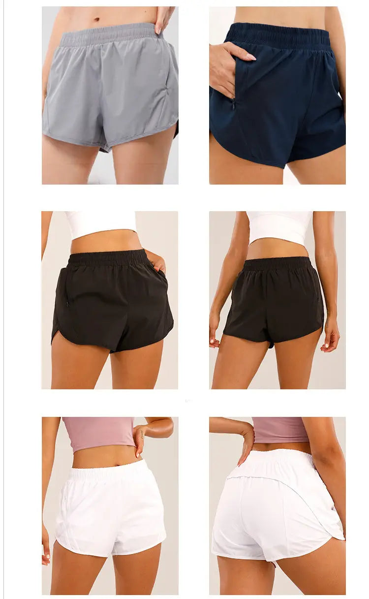 light blue summer sports shorts in gray navy blue black and white feature breathable lightweight fabric elastic waistbands and zipper pockets for secure storage.