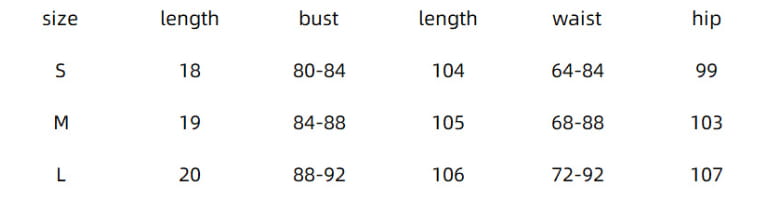 Size chart for knitted heart printing ribbed loungewear set showing bust length waist and hip measurements in inches for sizes s m and l enhancing heart printing comfortable fit.