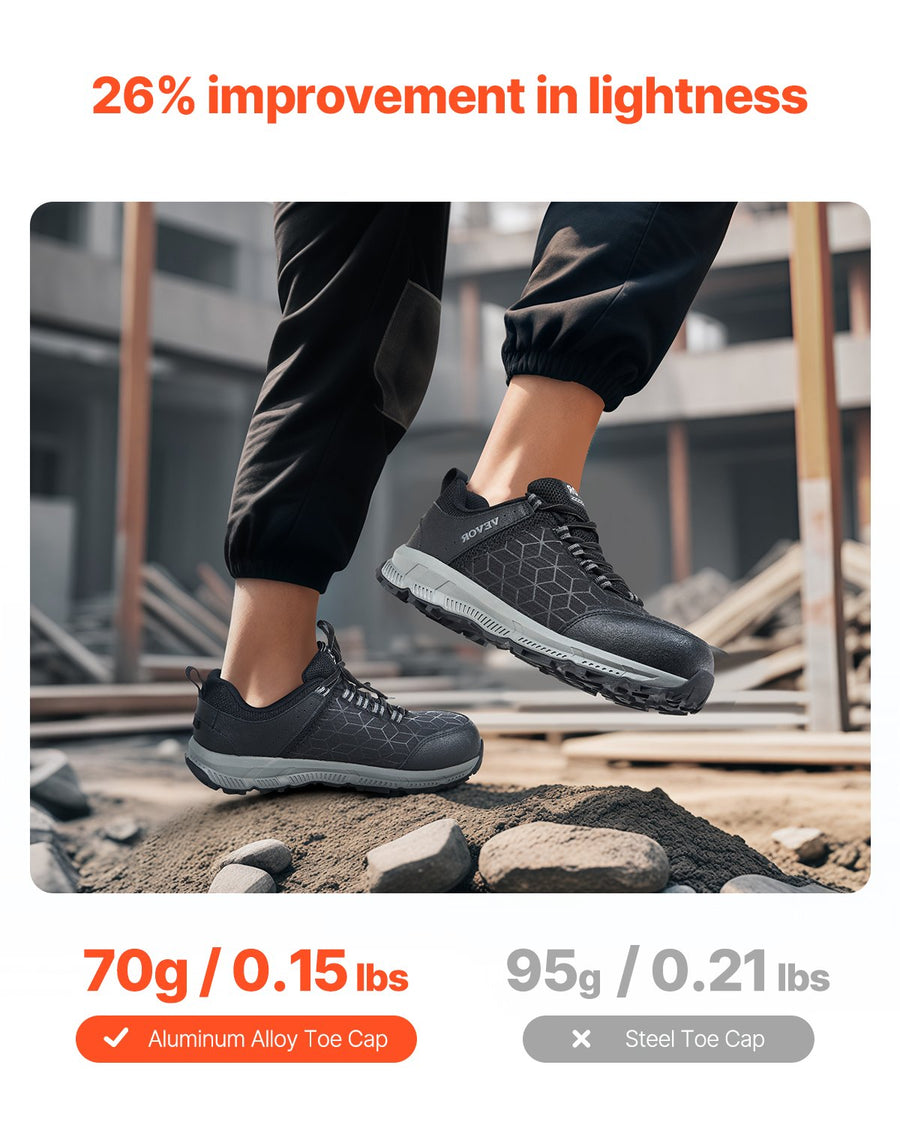 Men's Lightweight Alloy Toe Safety Work Sneakers, Slip Resistant, US Size 11