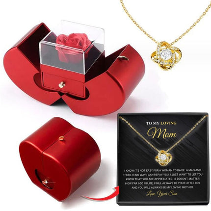Fashion Jewelry Box Red Apple Christmas Gift Necklace Eternal Rose For Girl Mother's Day Valentine's Day Gifts With Artificial Flower Rose Flower Jewelry Box - Royalessencelux