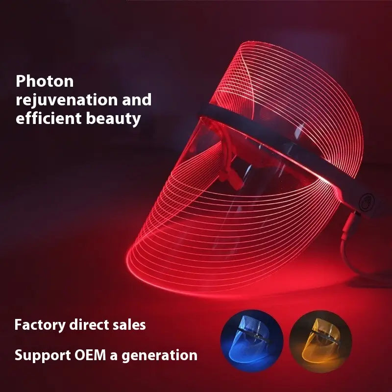 Multifunctional facial massager LED beauty mask with red LED light therapy featuring a sleek curved design and transparent visor for facial beauty and lifting tool massagers.