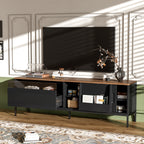 Walnut modern TV stand with metal frame and sliding doors – view 7