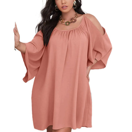 SOLY HUX Women Plus Size Summer Dress Cold Shoulder Short Sleeve Casual Loose Short Dresses
