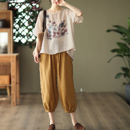 Summer New Vintage Ink Print Front Short Back Long Casual T-shirt - Royalessencelux