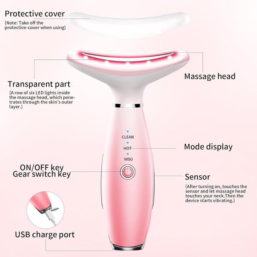 3-in-1 Neck & Face Massager with Warm Thermal and Vibration - Rechargeable Facial Sculpting Tool
