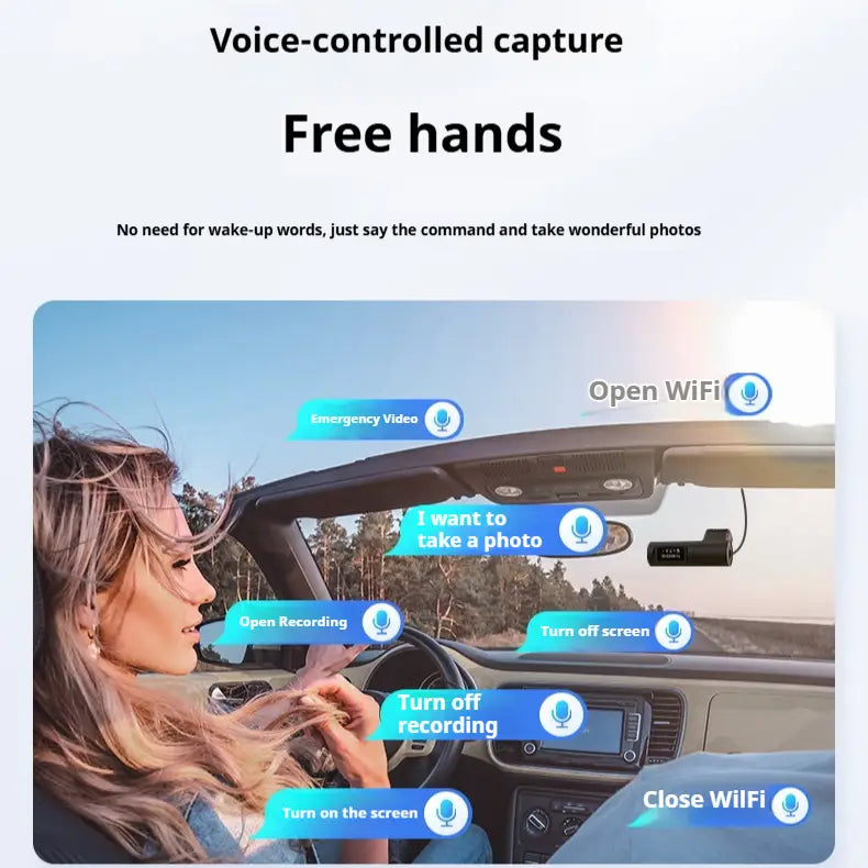 black compact 4k night vision driving recorder with voice-controlled capture features designed for panoramic parking surveillance.