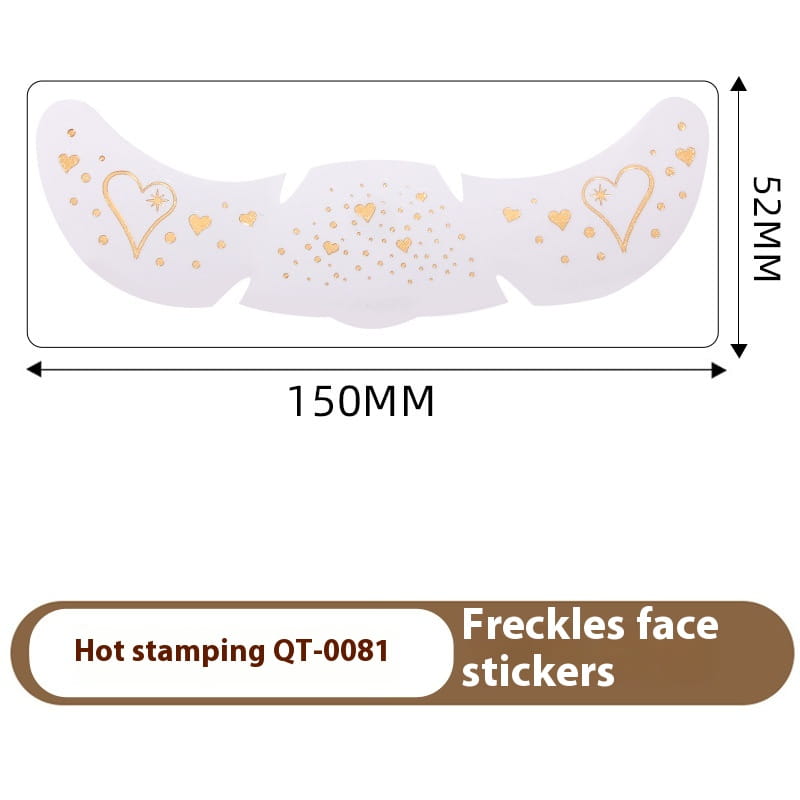 white freckles face stickers with hot silver stamping featuring gold heart and dot designs for freckle tattoo application