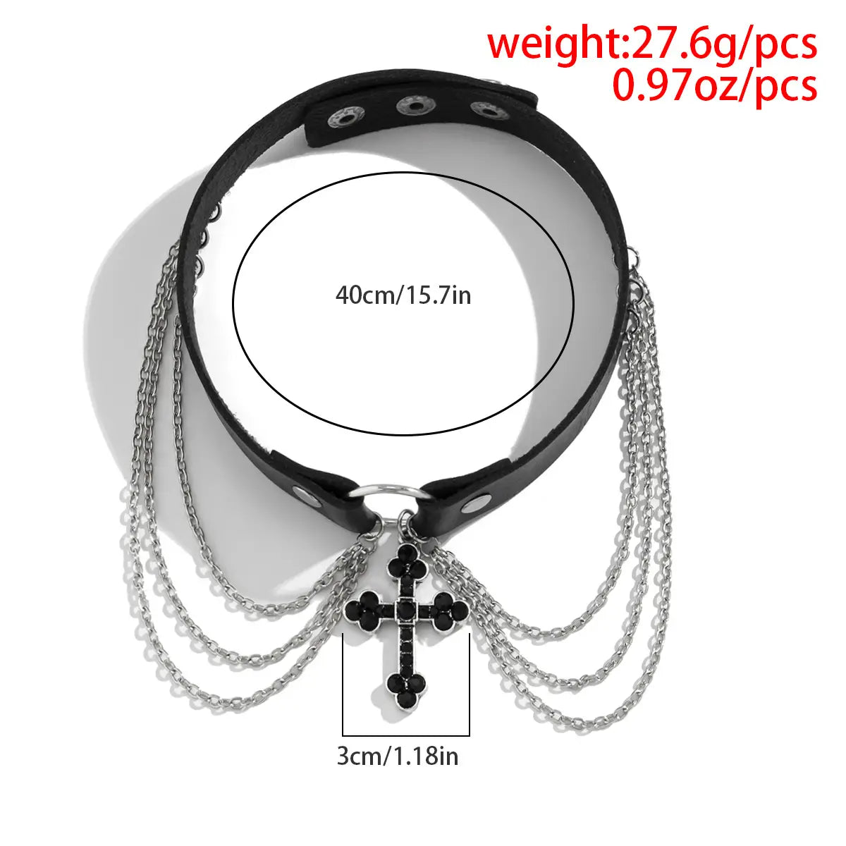 Black leather choker alloy necklace cross featuring silver chains and a black cross pendant made of jewelry pu alloy.