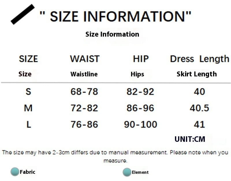 Size information chart for french high waist elastic double layer lace pantskirt displaying waist and length measurements in centimeters across sizes s, m, and l.