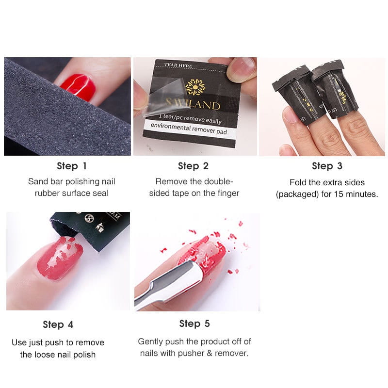 black and gold sirland environmental remover pad for nail polish removal included in a 200 piece nail polish remover wraps set designed for effective polish remover wraps use.