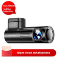 Black lndu 4k night vision driving recorder with cylindrical body and blue-lit lens for panoramic parking surveillance