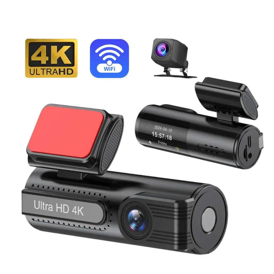Black cylindrical 4k night vision lipstick machine dash cam with rear dual lens red adhesive pad and side buttons