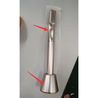 Silver metallic toothbrush with sleek cylindrical handle and flared base in rose gold 5-in-1 rotary eye massage wand with therapeutic warmth