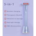 Silver-toned 5-in-1 360 degrees rotary eye massage wand with therapeutic warmth and orange-accented head