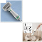 White and green pet hair dryer with grooming comb attachments and detachable brush for one-key hair removal