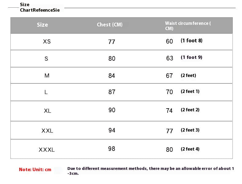 size chart displaying chest and waist measurements in centimeters for emerald green sequined sexy high waist mermaid gown sizes xs to xxxl